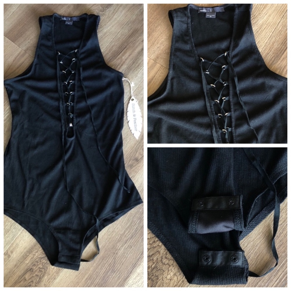 New Maddy K black lace up bodysuit